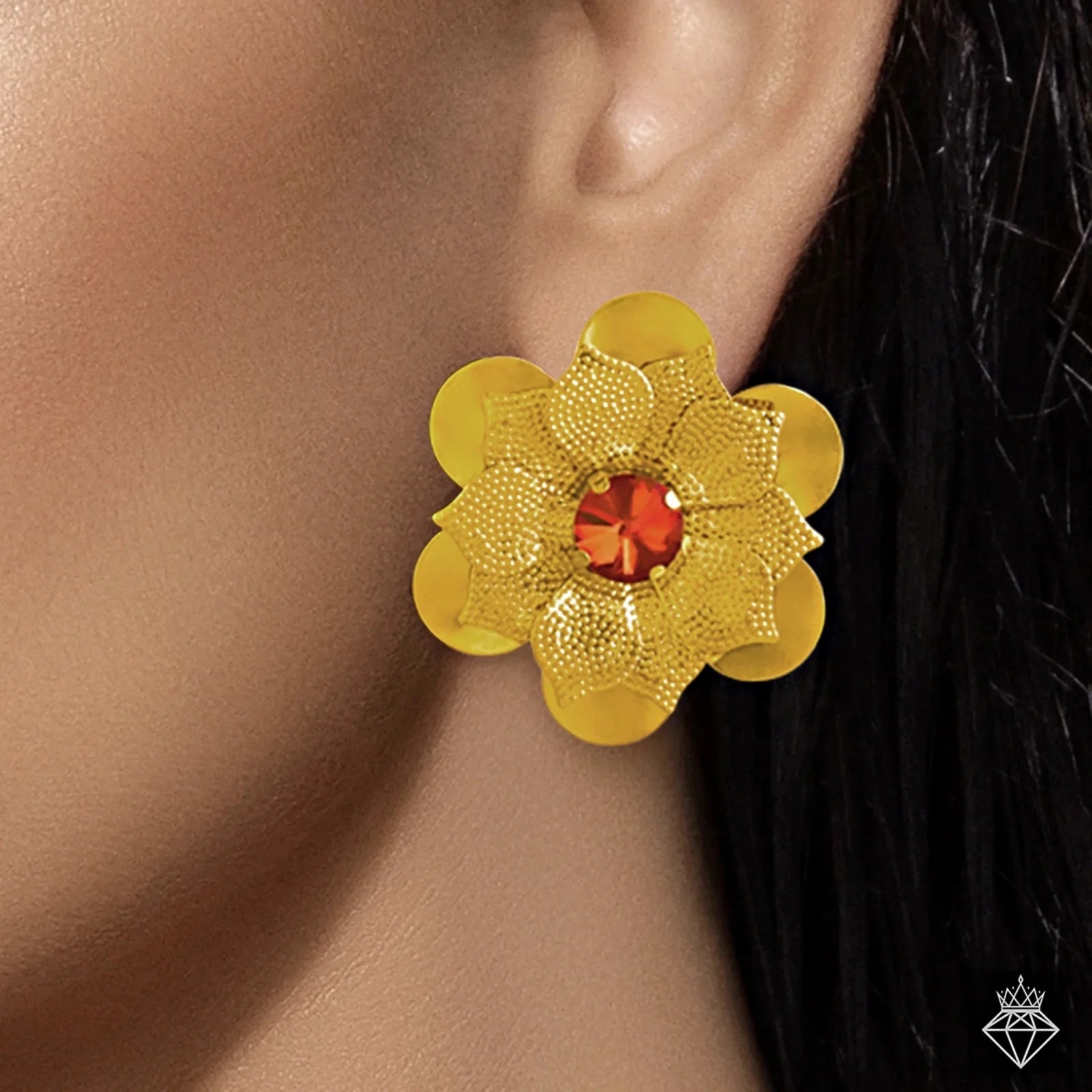 AUROZI Anti-Tarnish Ruby Flower Earrings 
