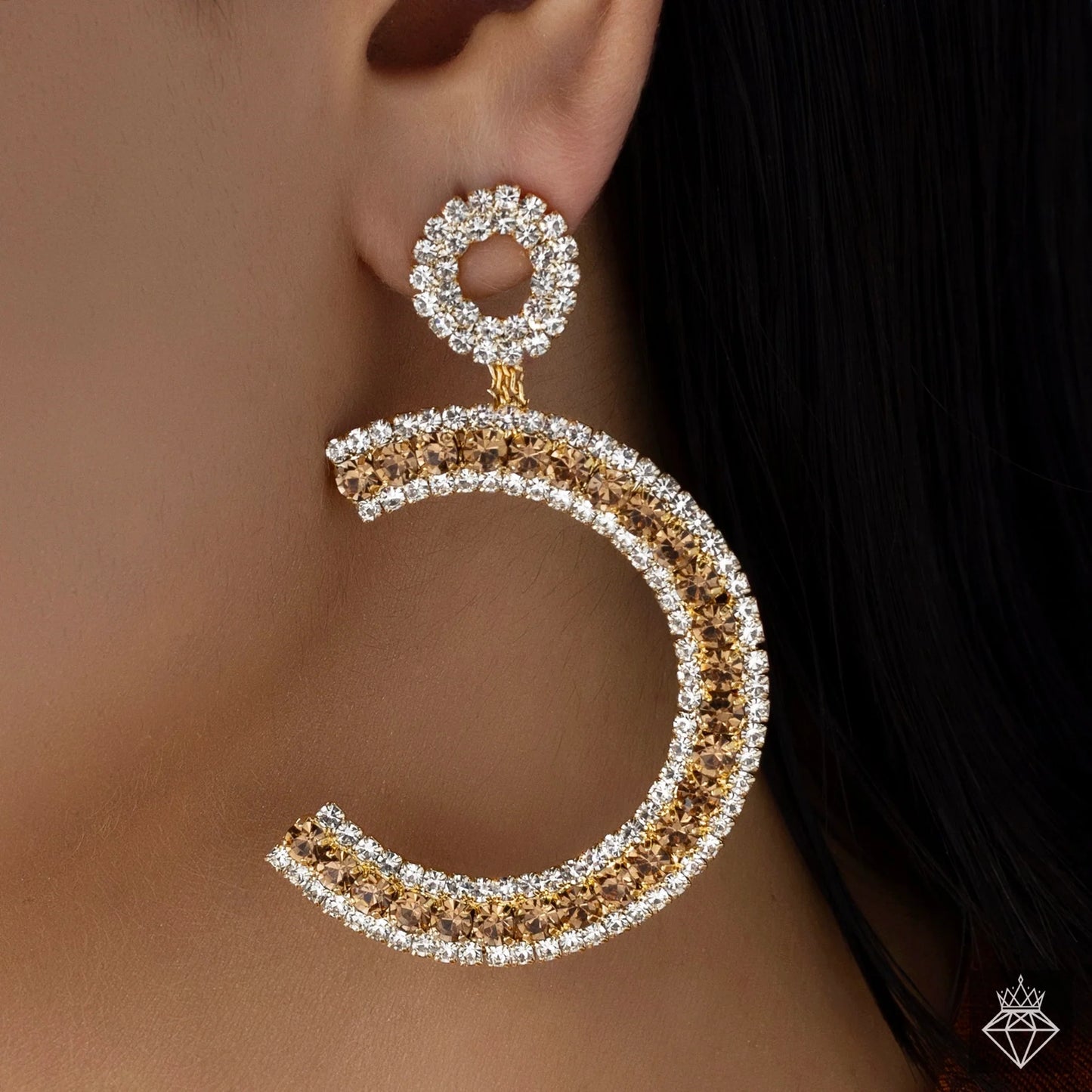 AUROZI Anti-Tarnish C-Shape Crystal Danglers