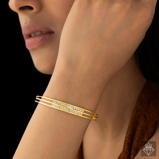 AUROZI Anti-Tarnish Triple Line Rhinestone Bangle Bracelet (Adjustable Size)