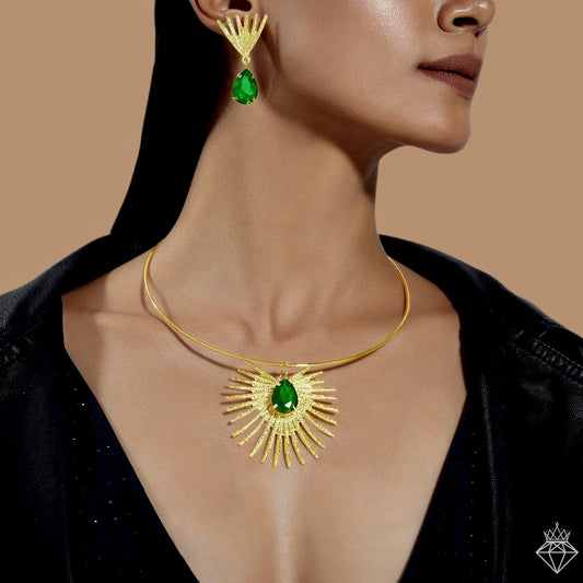 AUROZI Anti-Tarnish Emerald Necklace Set With Earrings