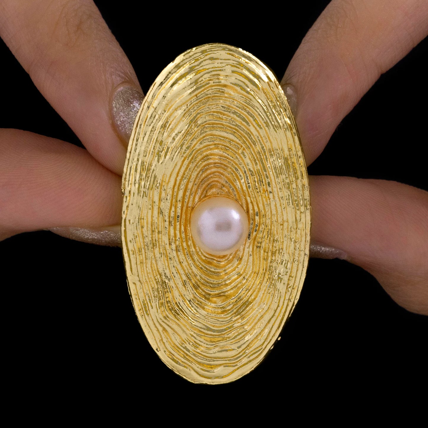 Aurozi Anti-Tarnish Golden Cocktail Ring With Pearl (Adjustable Size)