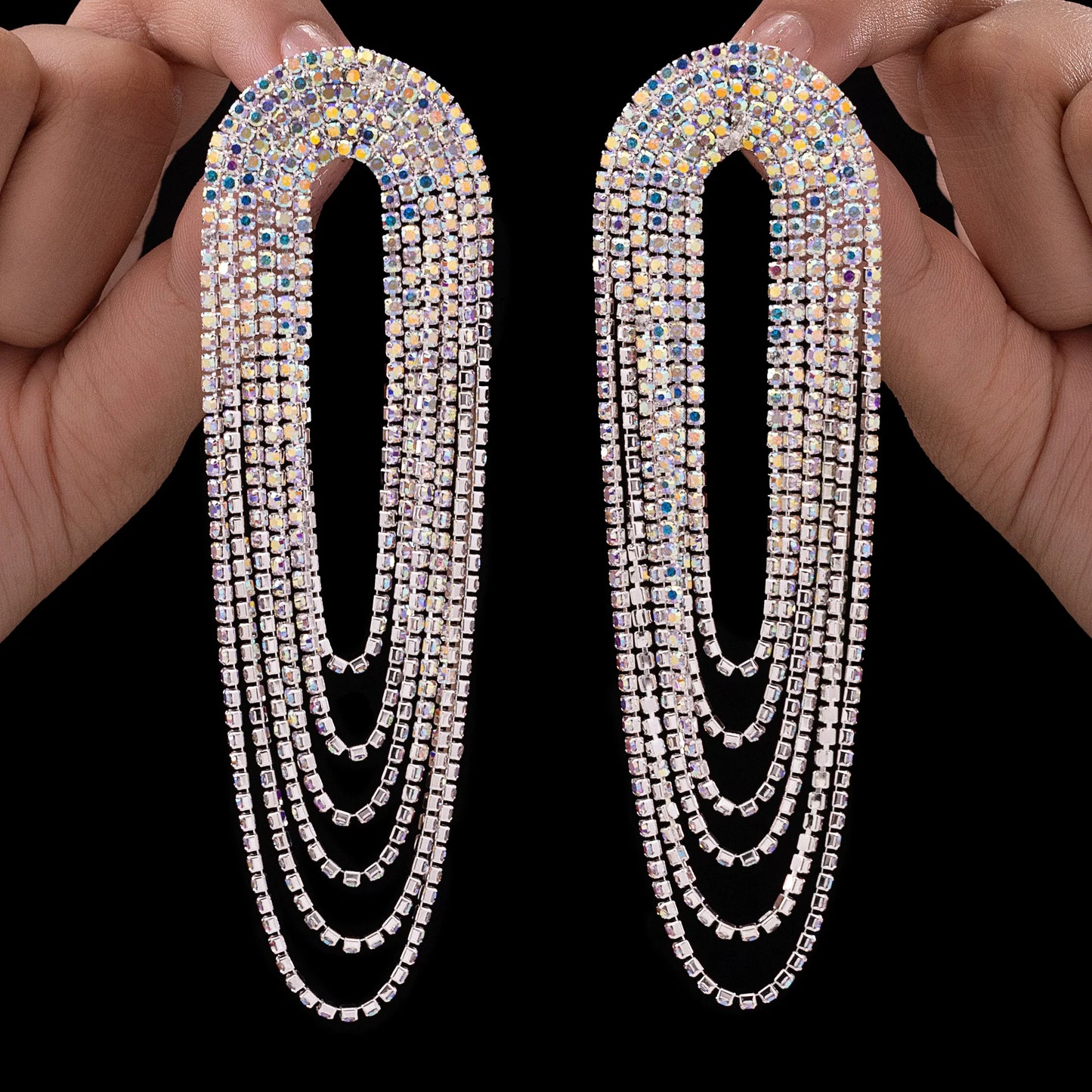 AUROZI Anti-Tarnish Silver U-Shaped Rhinestone Dangle Earrings