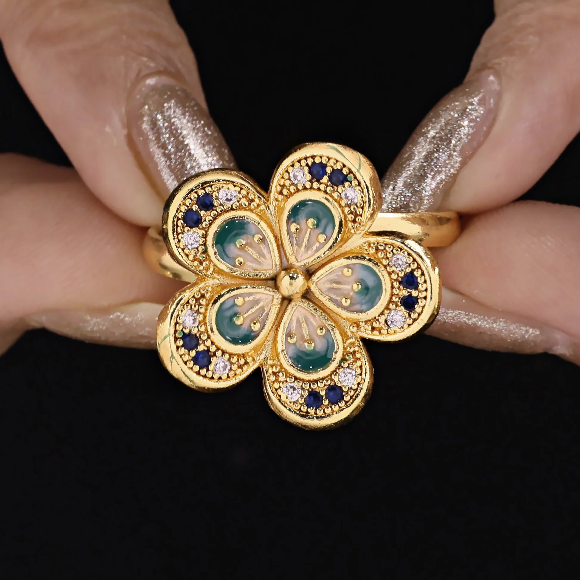 AUROZI Anti-Tarnish Golden Flower Crystal Ring (Adjustable Size)