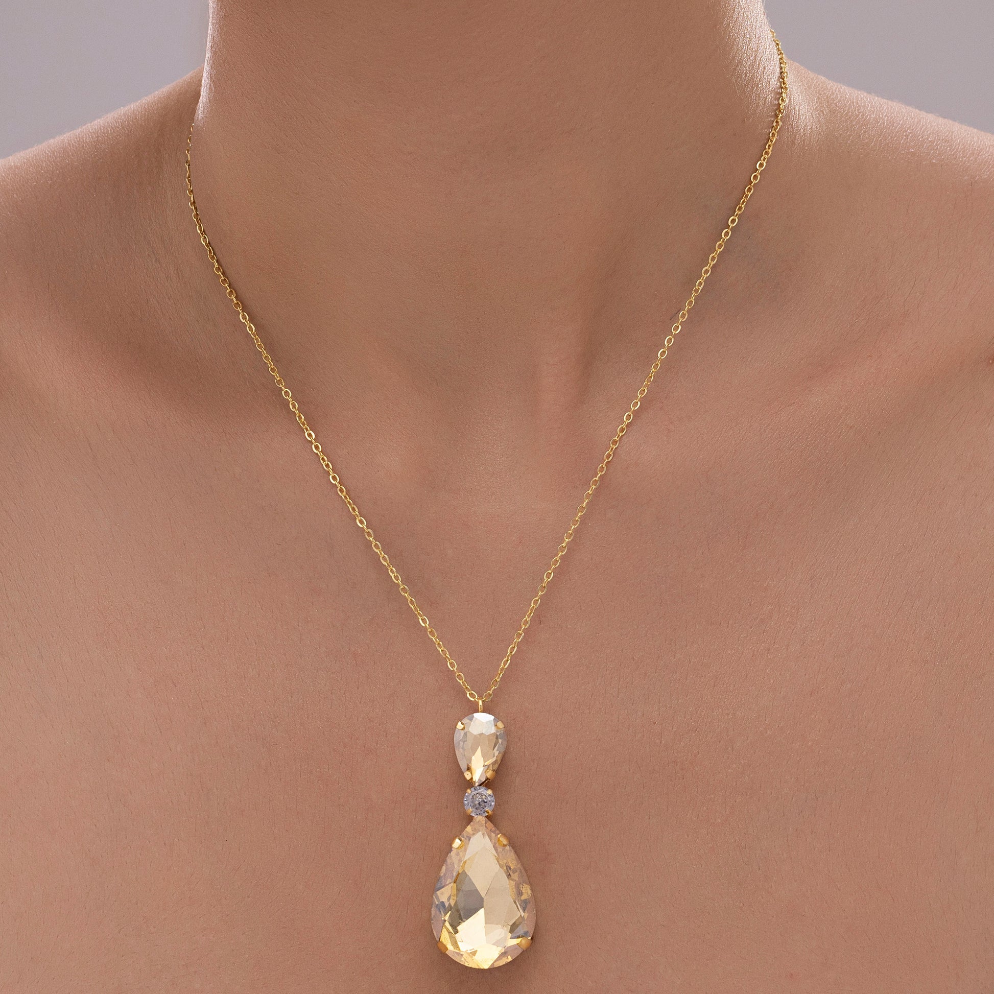AUROZI Anti-Tarnish Champagne Drop Crystal Pendant Necklace