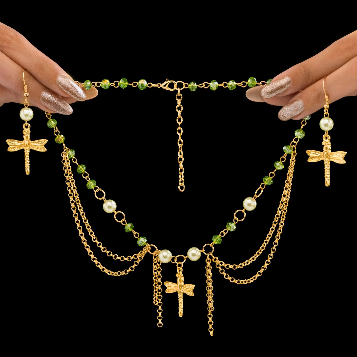 AUROZI Anti-Tarnish Dragonfly Necklace Set With Earrings