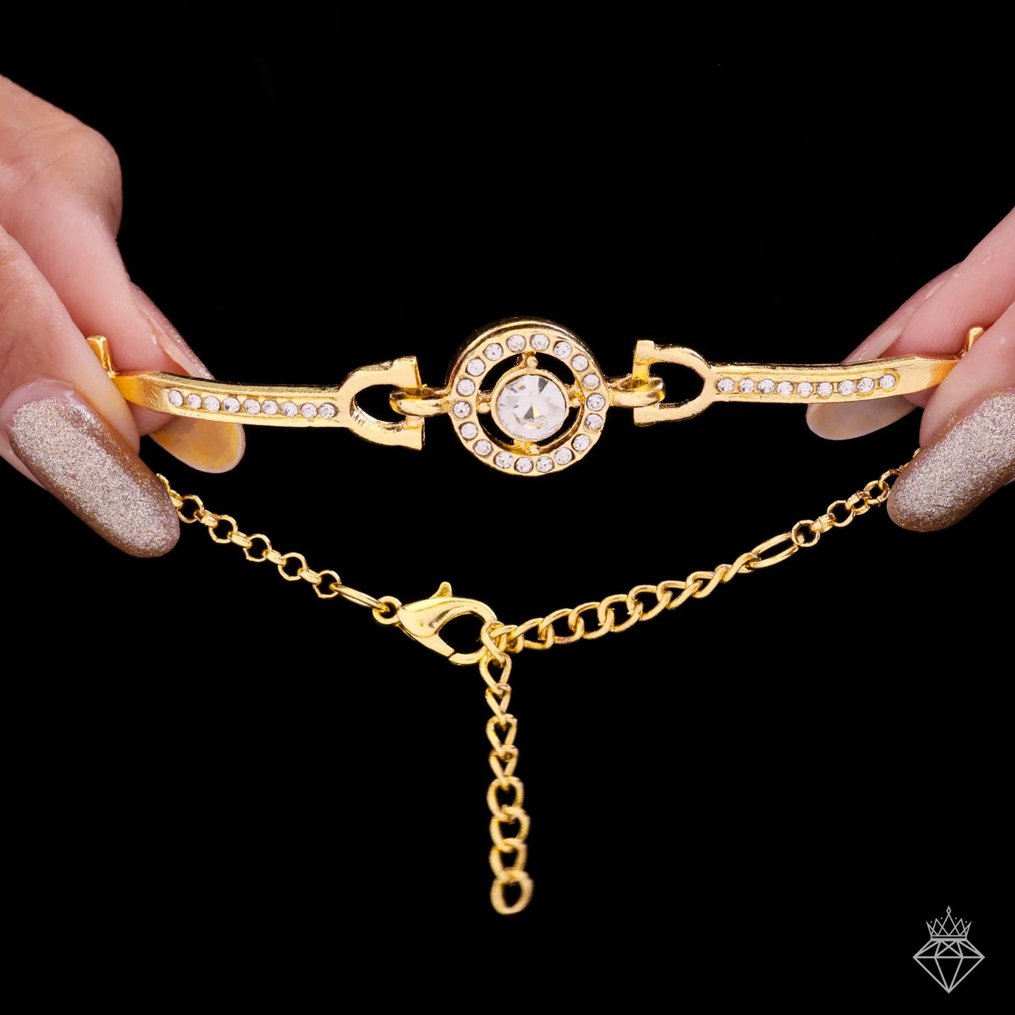 AUROZI Anti-Tarnish Solitaire Studded Bangle Bracelet (Adjustable Size)