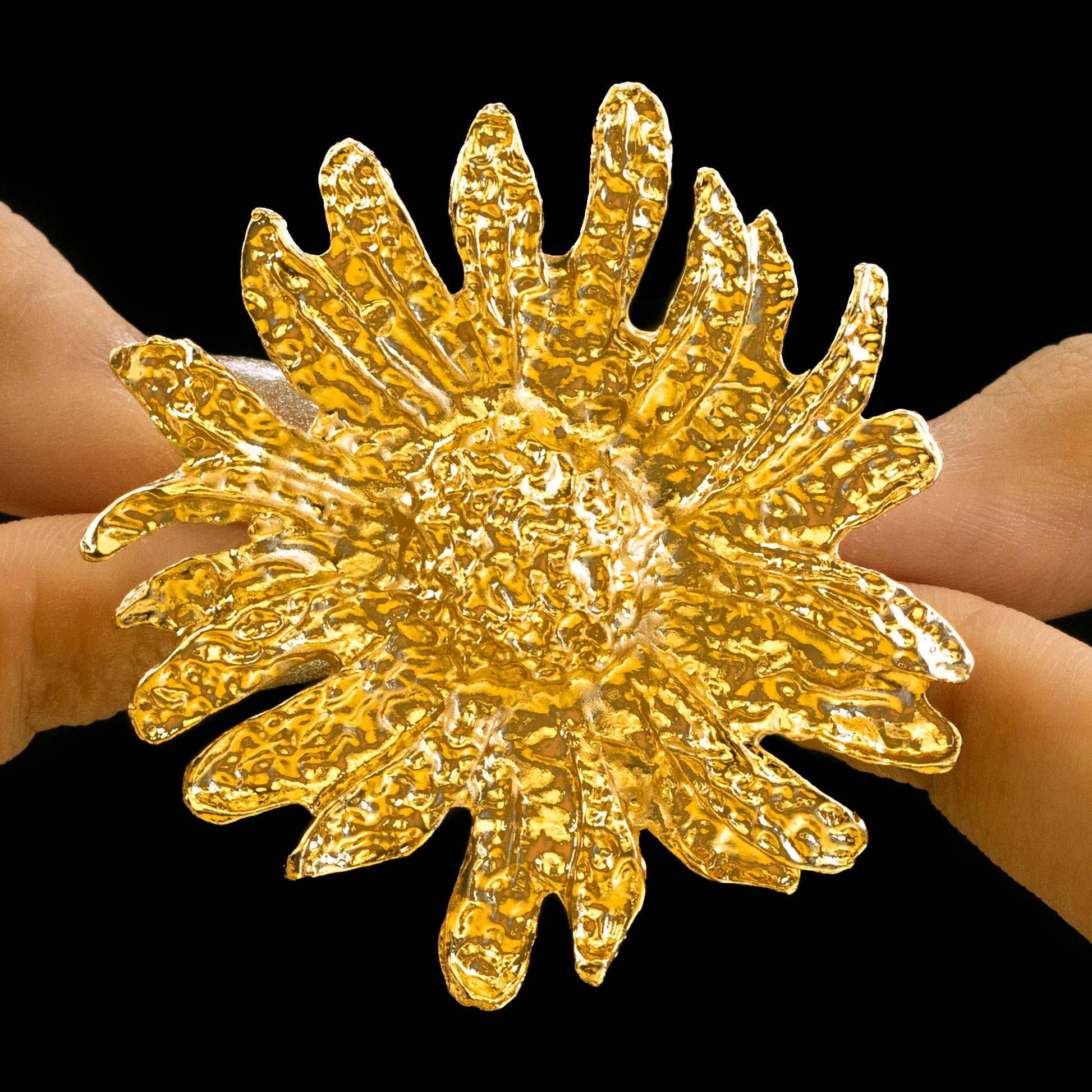 AUROZI Anti-Tarnish Golden Sunflower Ring (Adjustable Size)