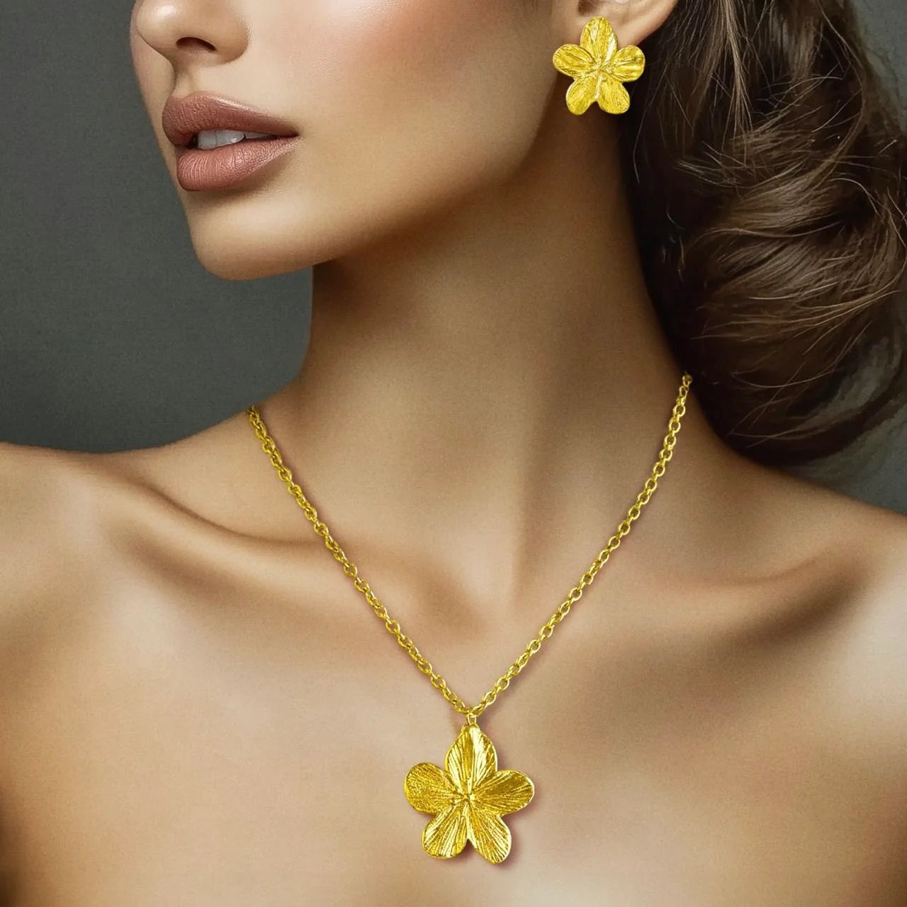 AUROZI Anti-Tarnish Lily Flower Necklace Set With Earrings