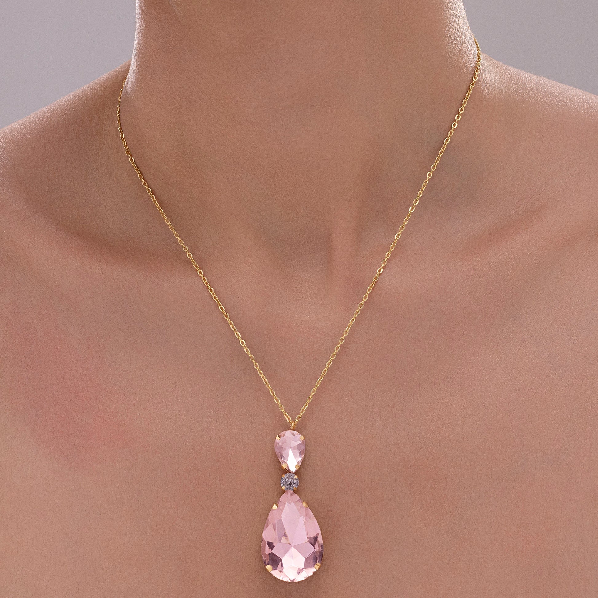 AUROZI Anti-Tarnish Vintage Rose Drop Crystal Pendant Necklace