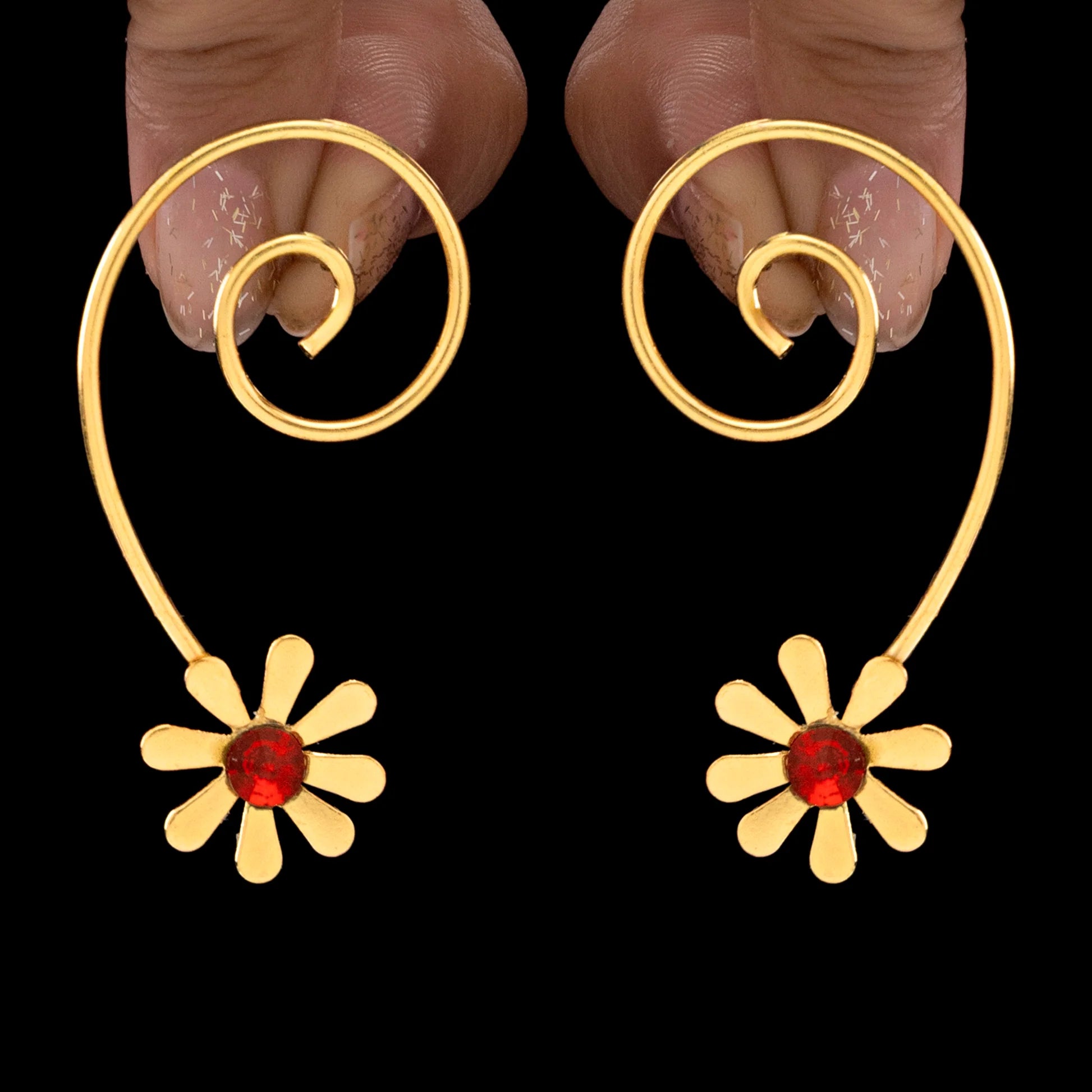 AUROZI Anti-Tarnish Spiral-Wired Dangle Earrings with Floral Accent