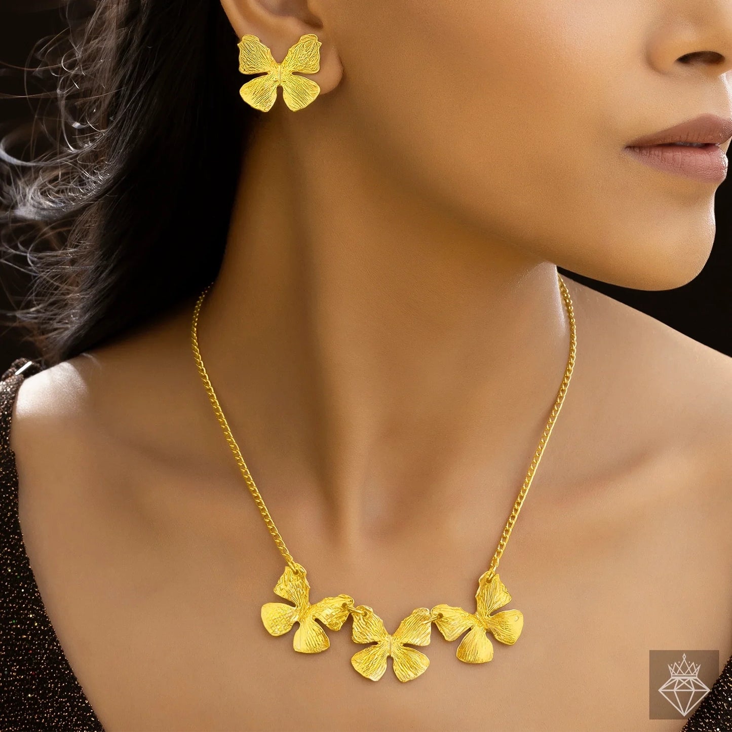 AUROZI Anti-Tarnish Golden Butterflies Necklace Set With Earrings