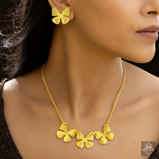 AUROZI Anti-Tarnish Golden Butterflies Necklace Set With Earrings
