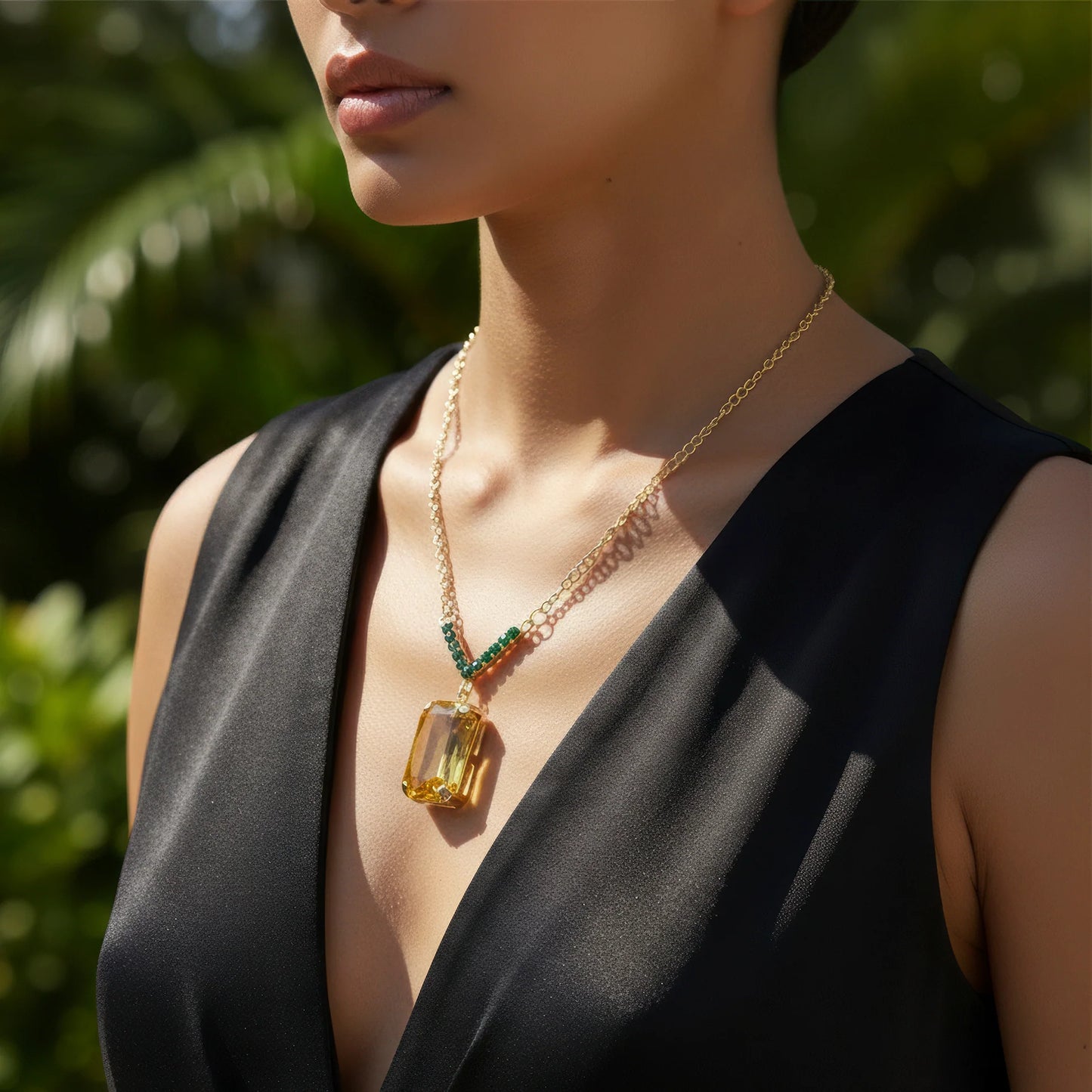 AUROZI Anti-Tarnish V-Shape Pendant Necklace Set With Earrings