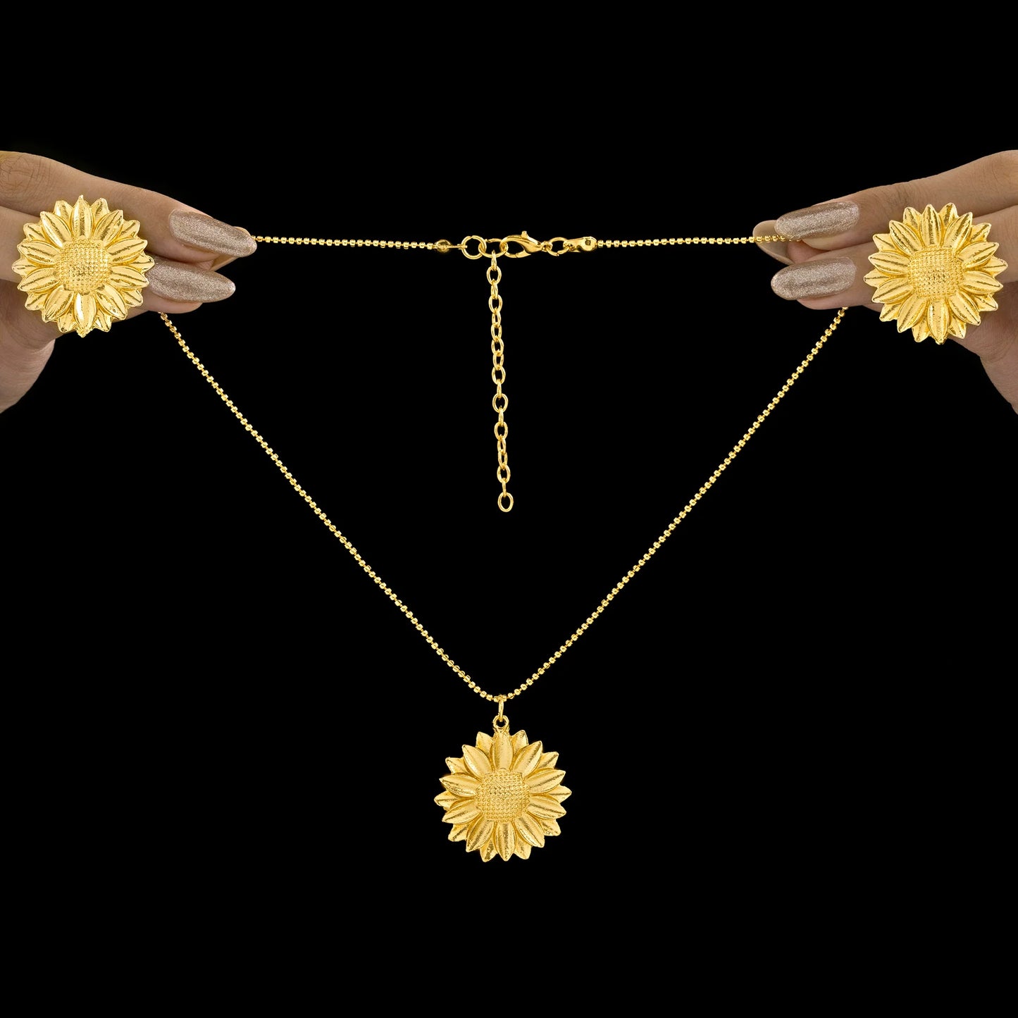 AUROZI Anti-Tarnish Golden Flower Necklace Set With Earrings