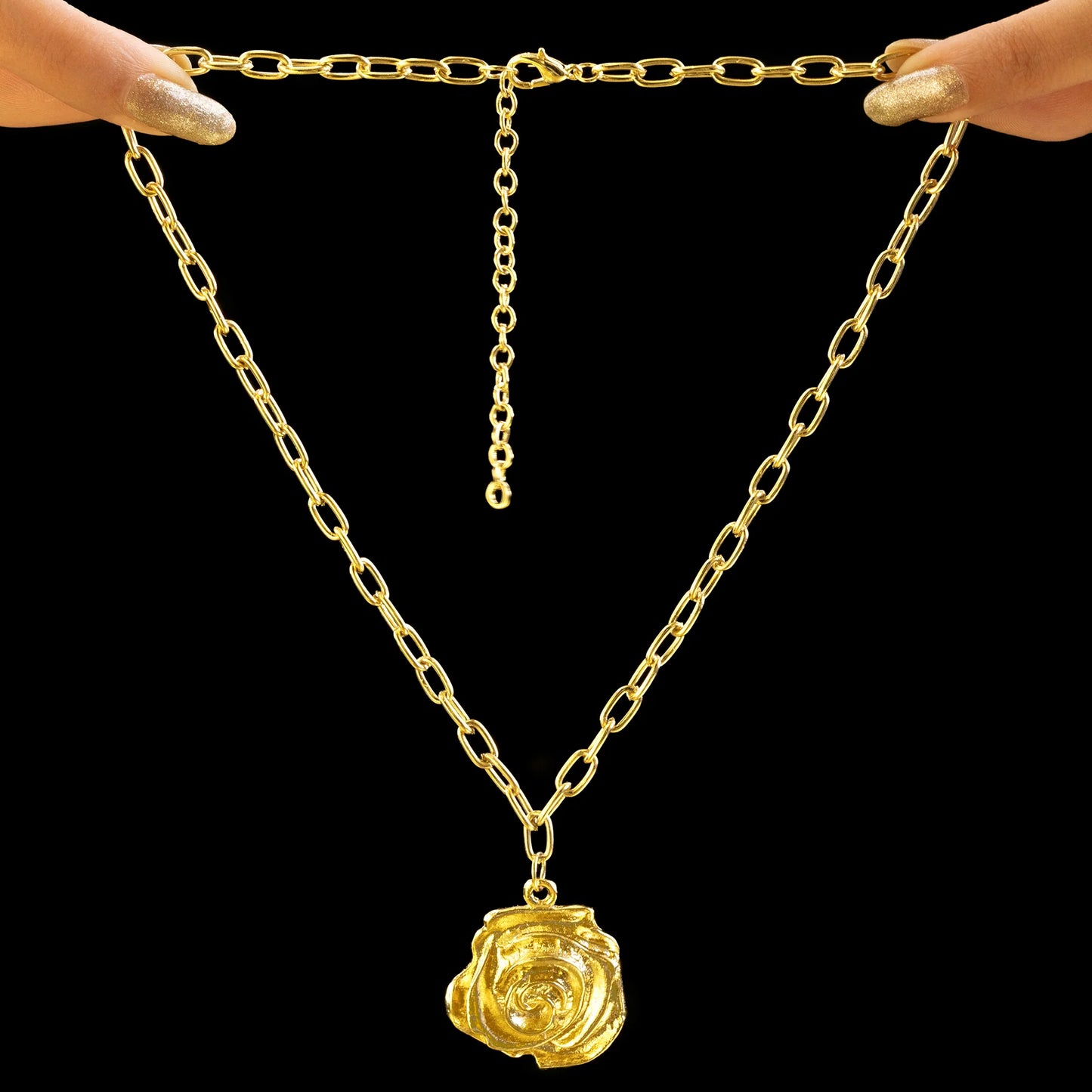 AUROZI Gold-Plated Rose Chevron & Shell Charm Necklace