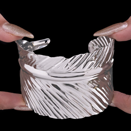 AUROZI Anti-Tarnish Silver Leaf Bangle Bracelet (Adjustable Size)