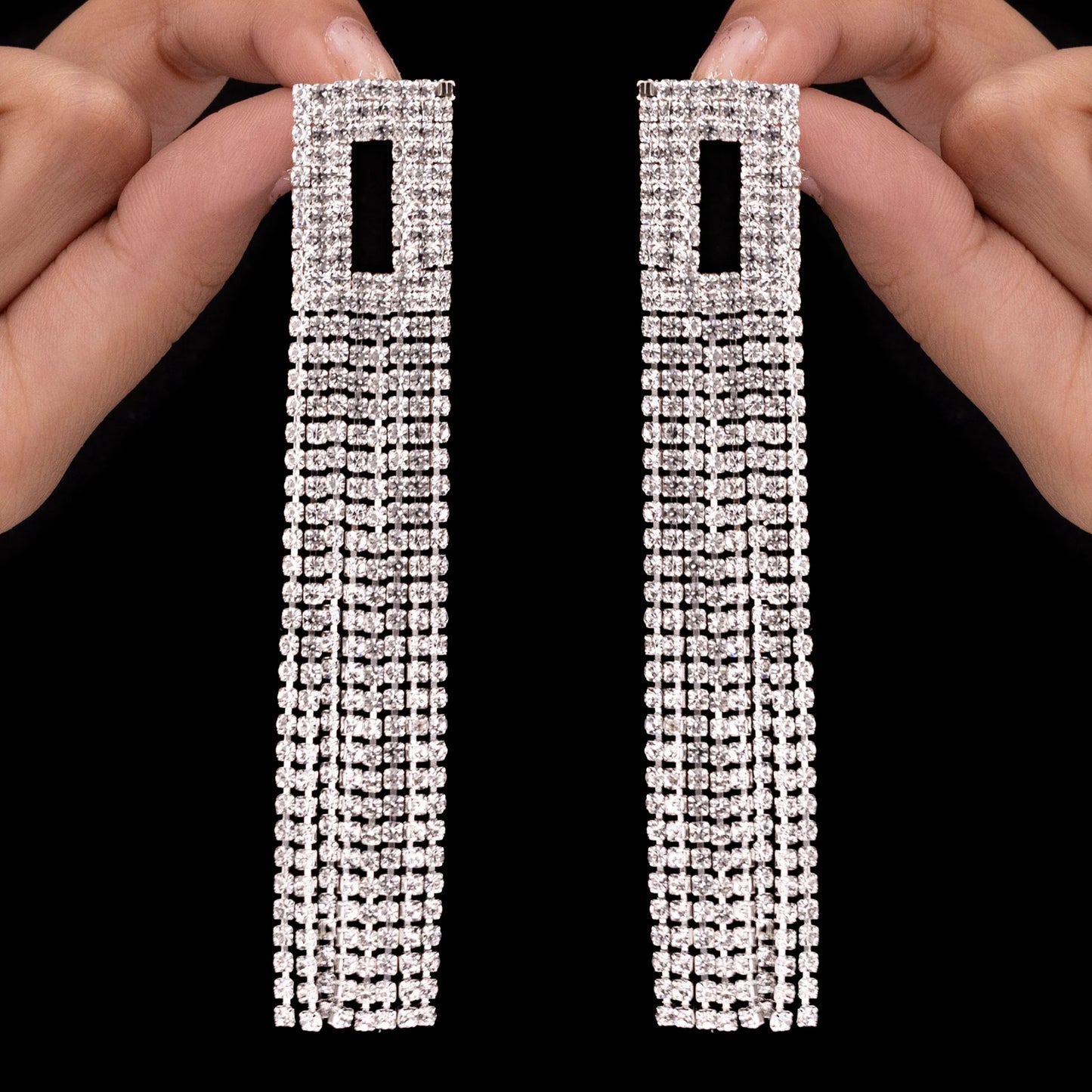 AUROZI Anti-Tarnish Hollow Square Rhinestone Tops with Tassels