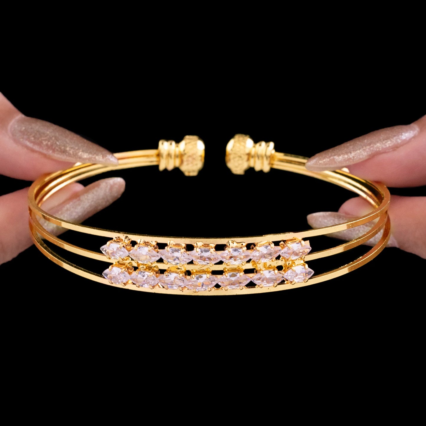 AUROZI Anti-Tarnish Crystal Double Line Bracelet (Adjustable Size)