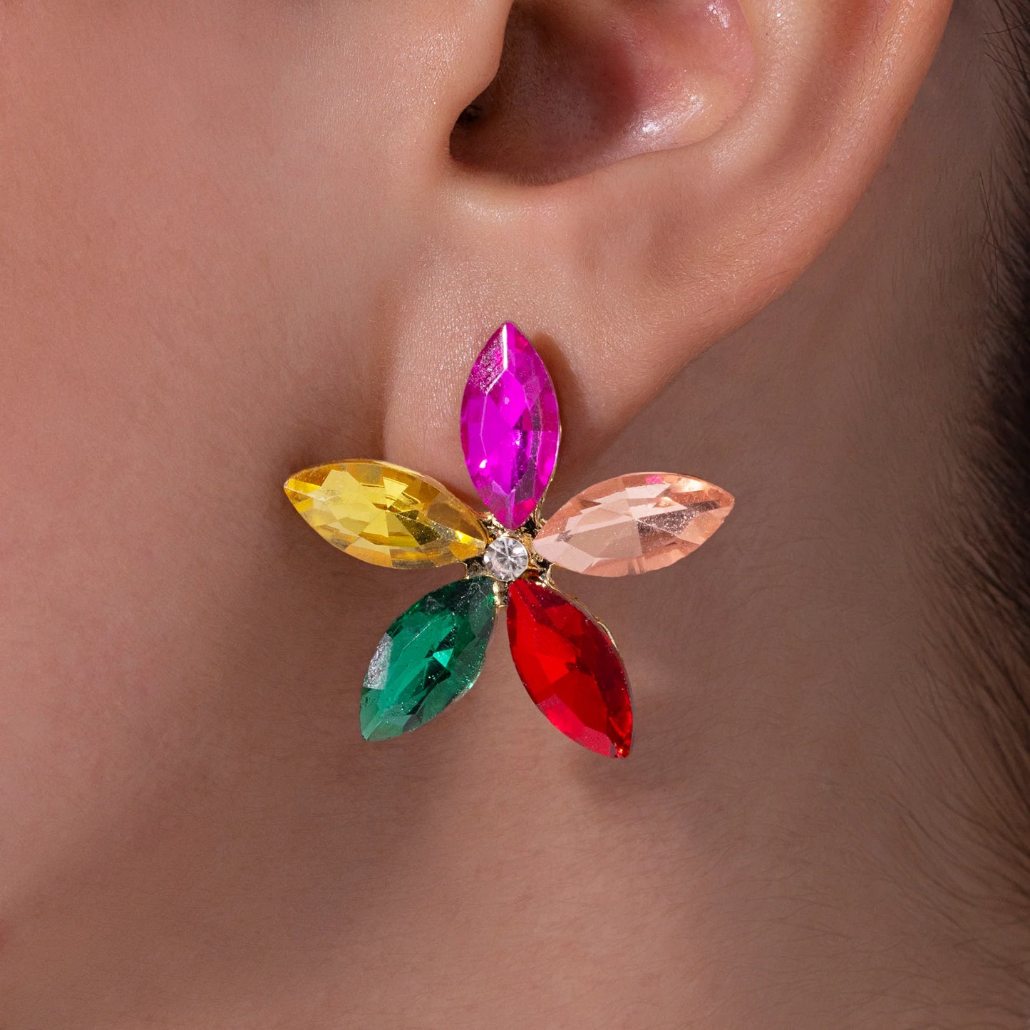 AUROZI Anti-Tarnish Multicolor Crystal Flower Earrings