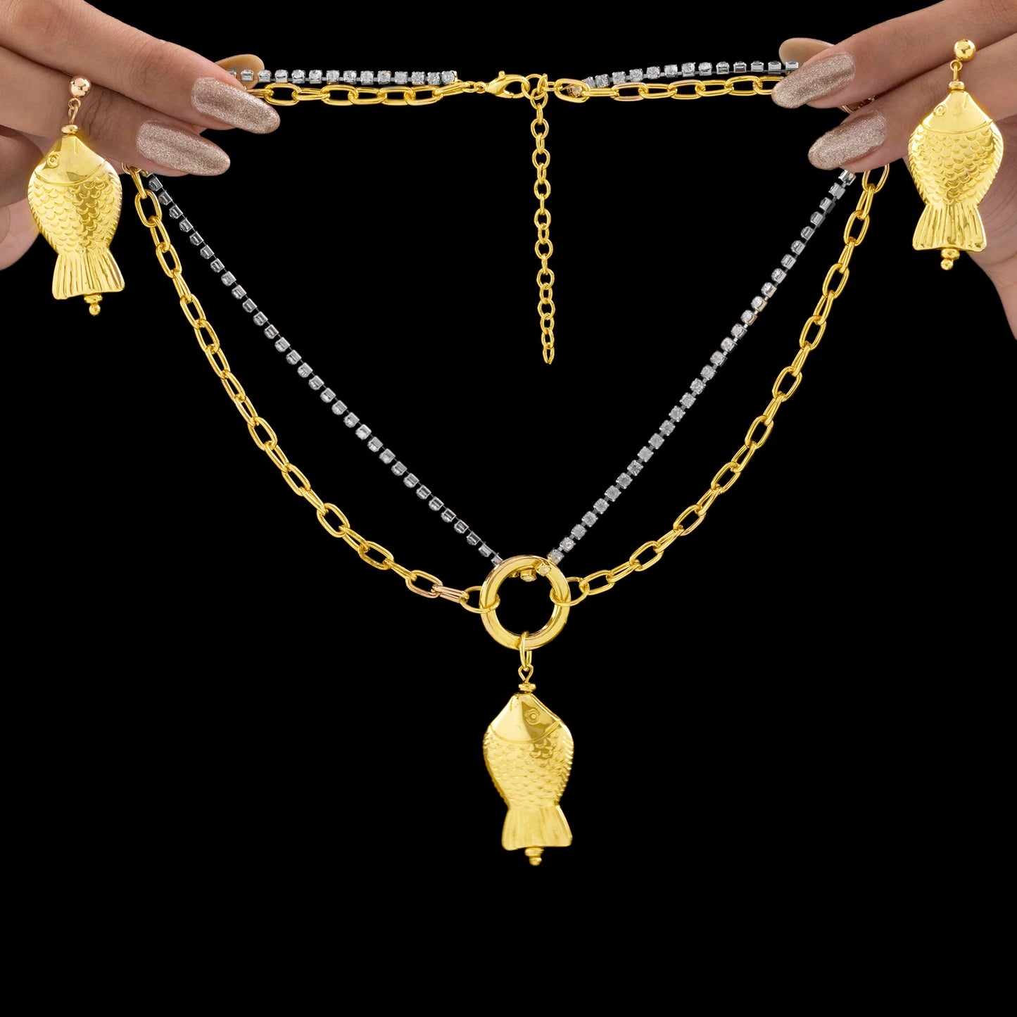 AUROZI Anti-Tarnish Fish Necklace Set With Earrings