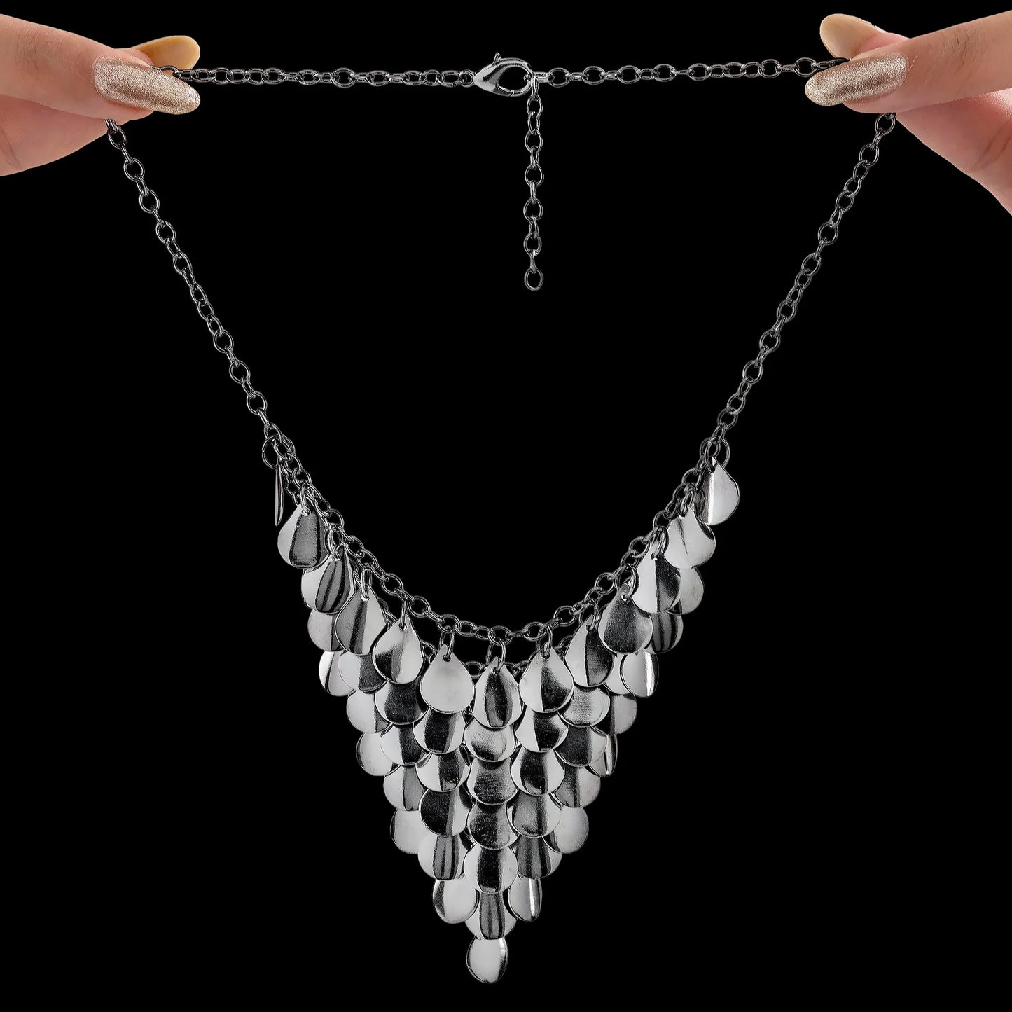 AUROZI Anti-Tarnish Drop Charm Statement Necklace