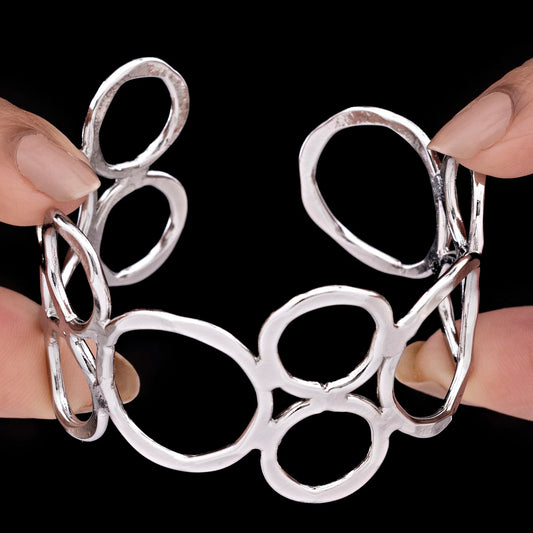 AUROZI Anti-Tarnish Premium Silver Finish Broad Bangle Bracelet (Adjustable Size)