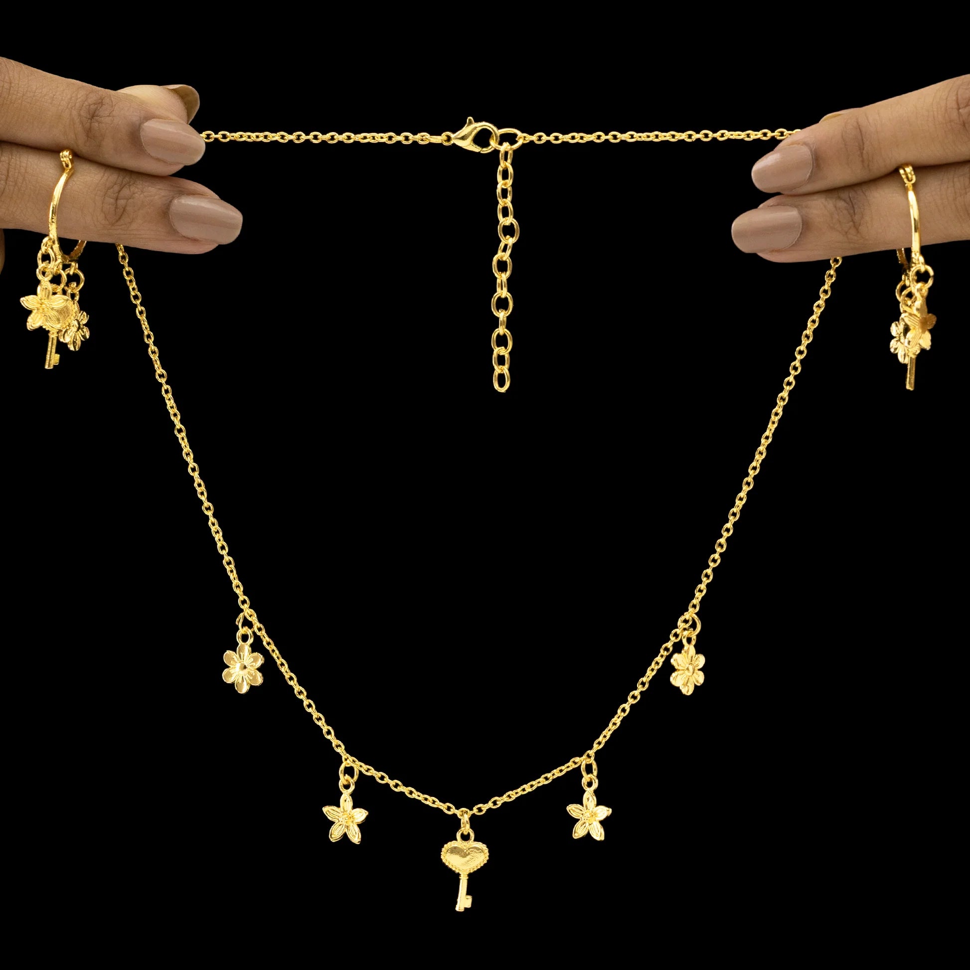 AUROZI Anti-Tarnish Multi-Charm Chain Necklace with Earrings