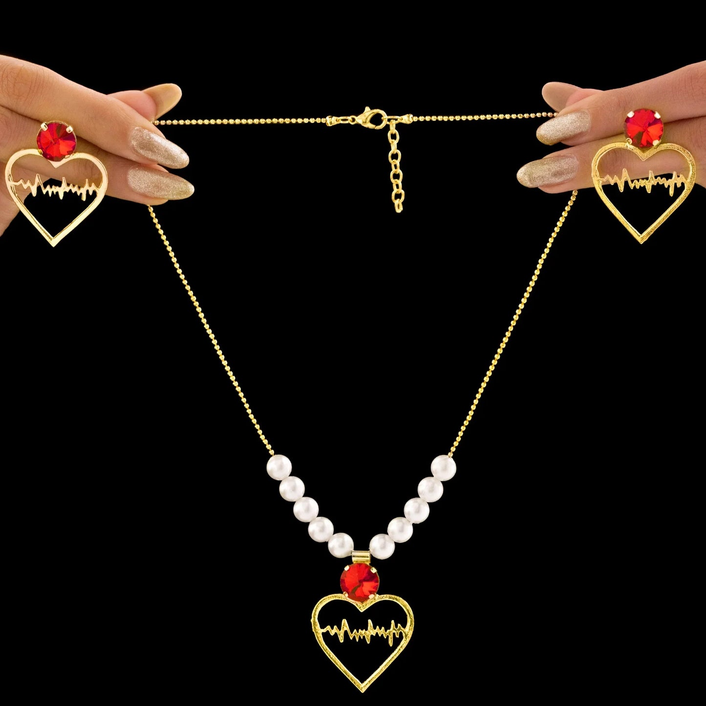 AUROZI Anti-Tarnish Heart Necklace Set With Earrings
