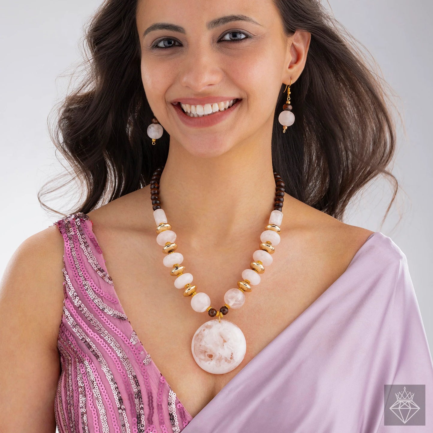 AUROZI Gold-Plated Resin Luxe & Bead Statement Necklace Set with Earrings