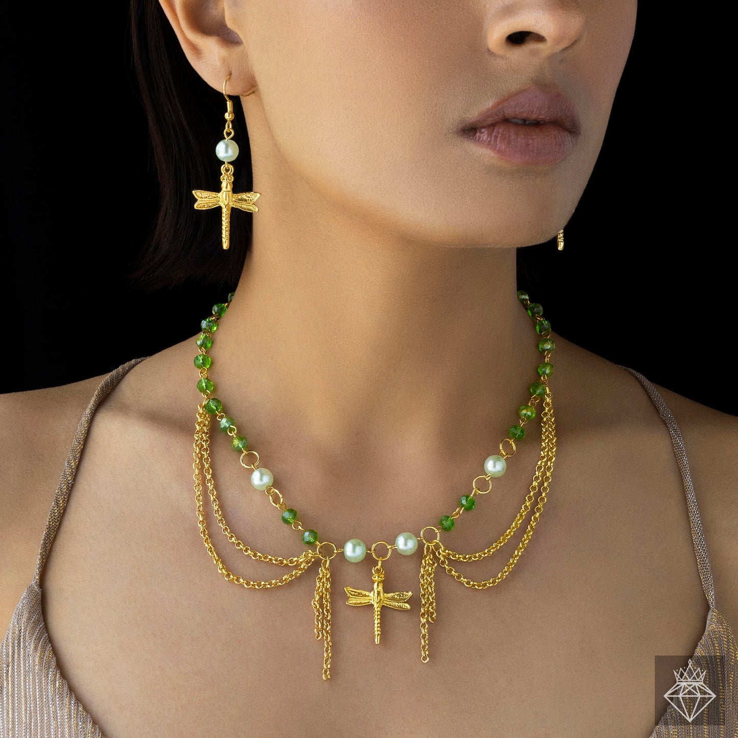 AUROZI Anti-Tarnish Dragonfly Necklace Set With Earrings