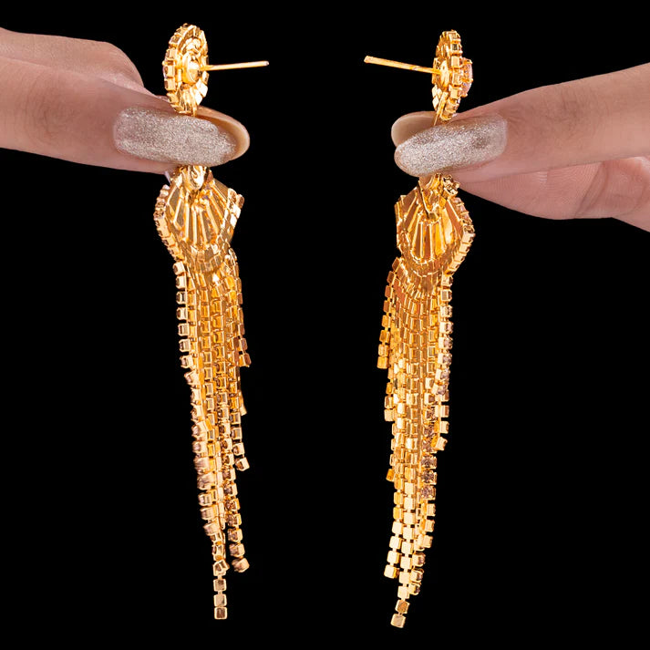 AUROZI Anti-Tarnish Crystal Dangler Earrings – Rhinestone & Baguette Statement Piece