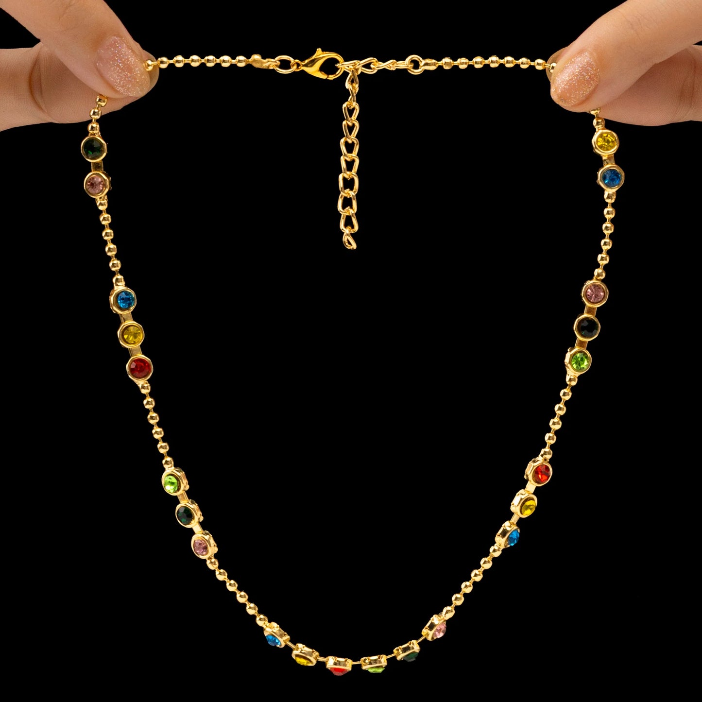 AUROZI Anti-Tarnish Multi-Crystals &amp; Ball Chain Single-Line Necklace