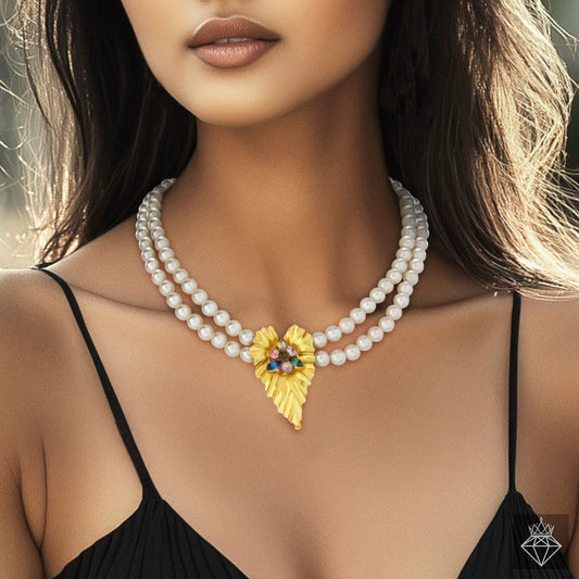AUROZI Anti-Tarnish Multicolour Crystals & Pearl Necklace