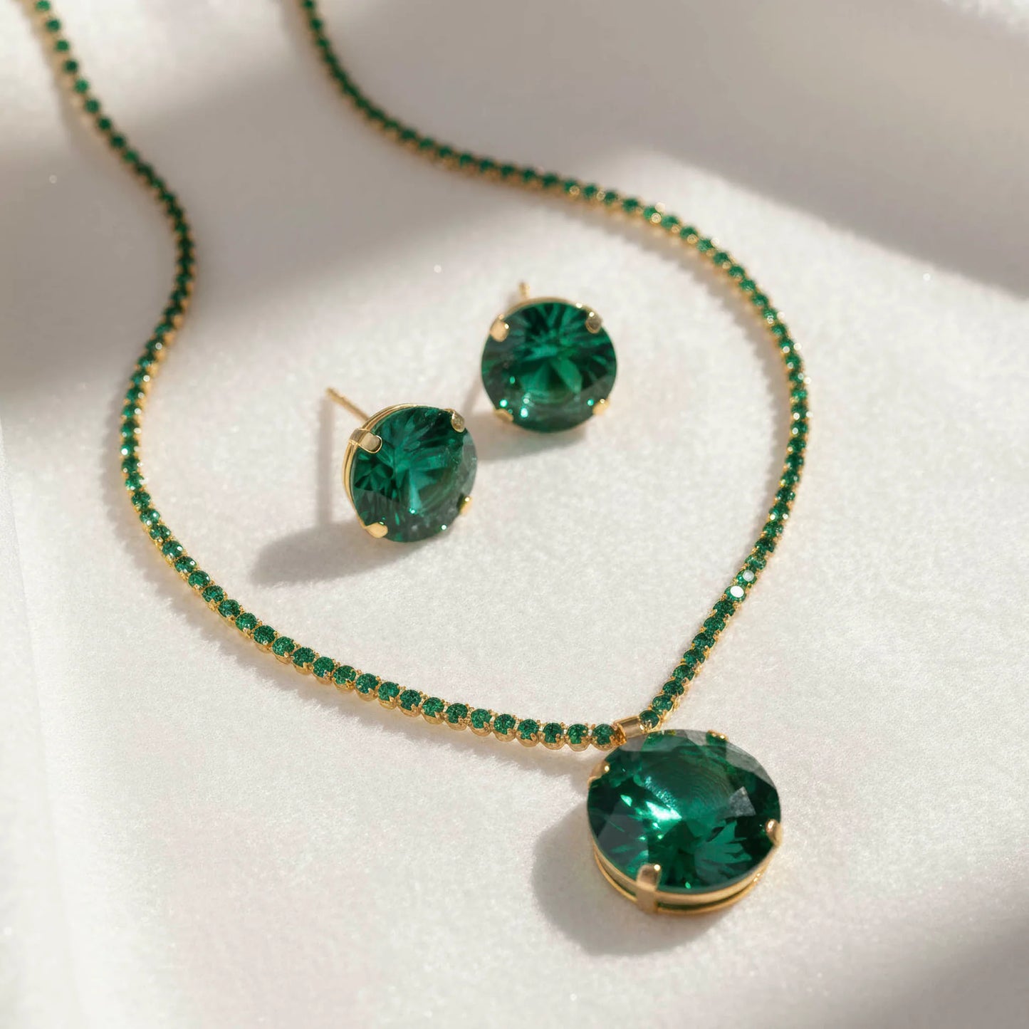 AUROZI Anti-Tarnish Emerald Green Crystal Necklace Set with Earrings