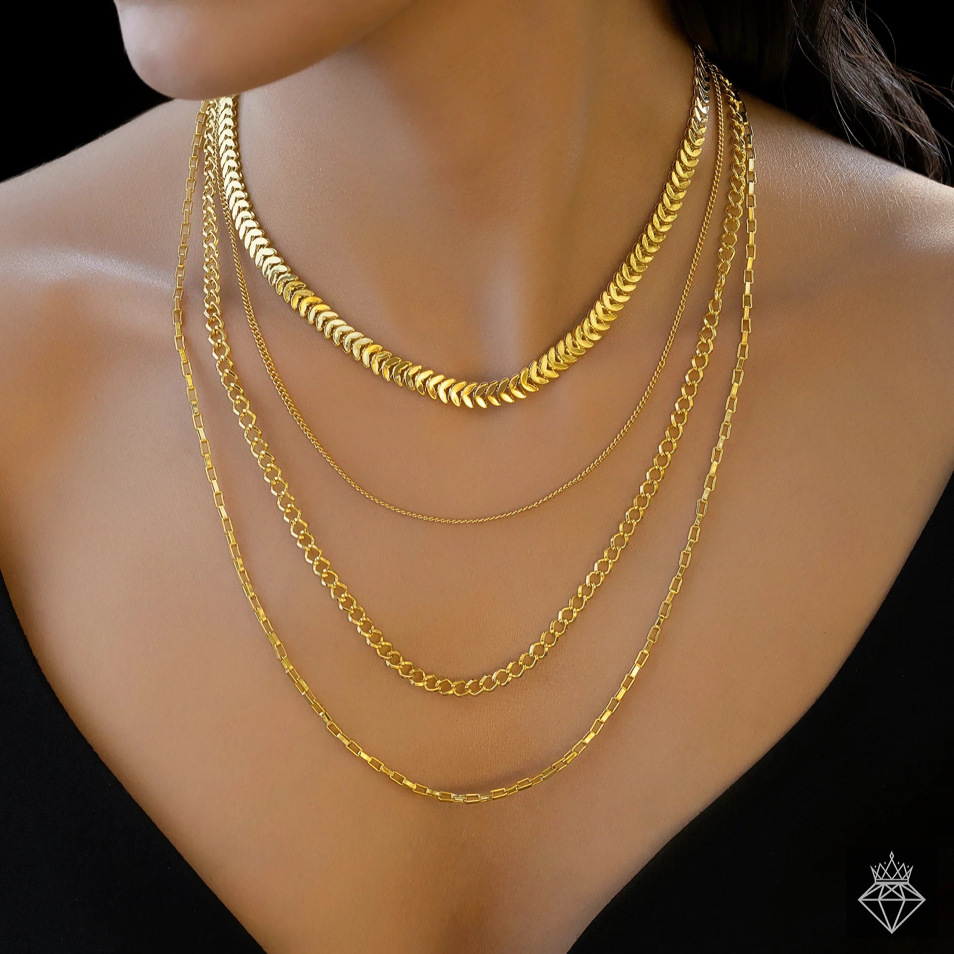 AUROZI Anti-Tarnish Four-Layer Golden Chain Necklace