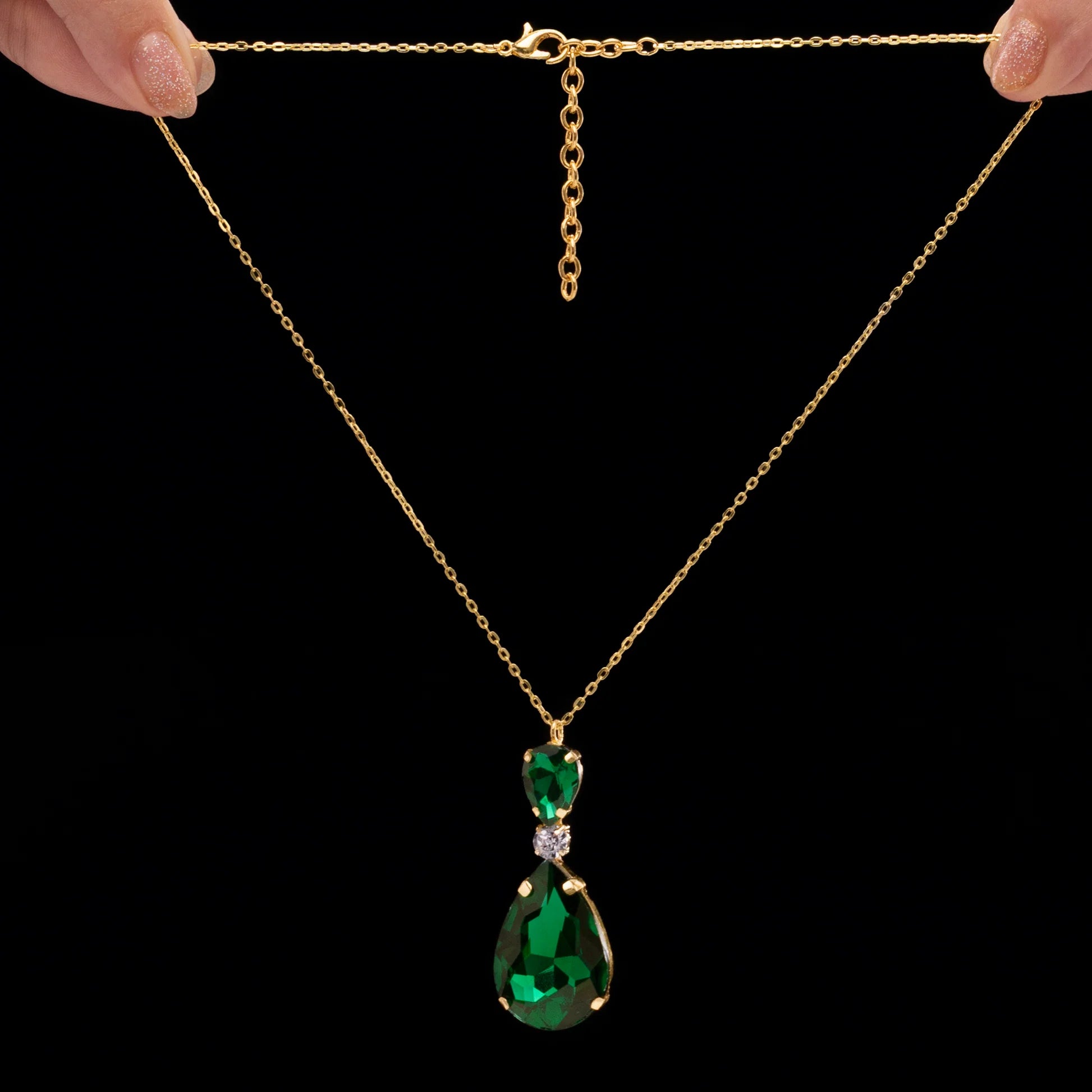 AUROZI Anti-Tarnish Emerald Green Drop Crystal Pendant Necklace