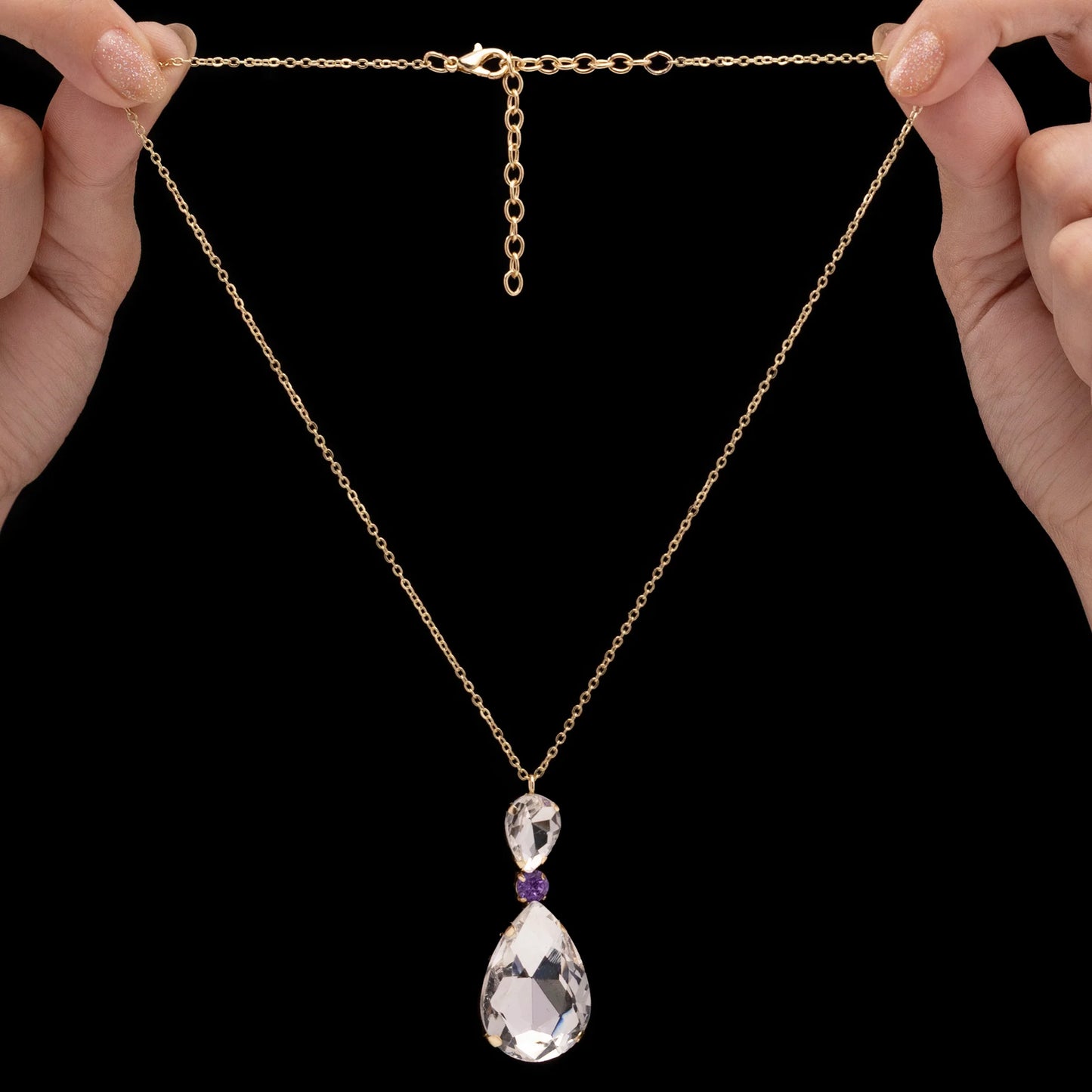 AUROZI Anti-Tarnish White Drop Crystal Pendant Necklace