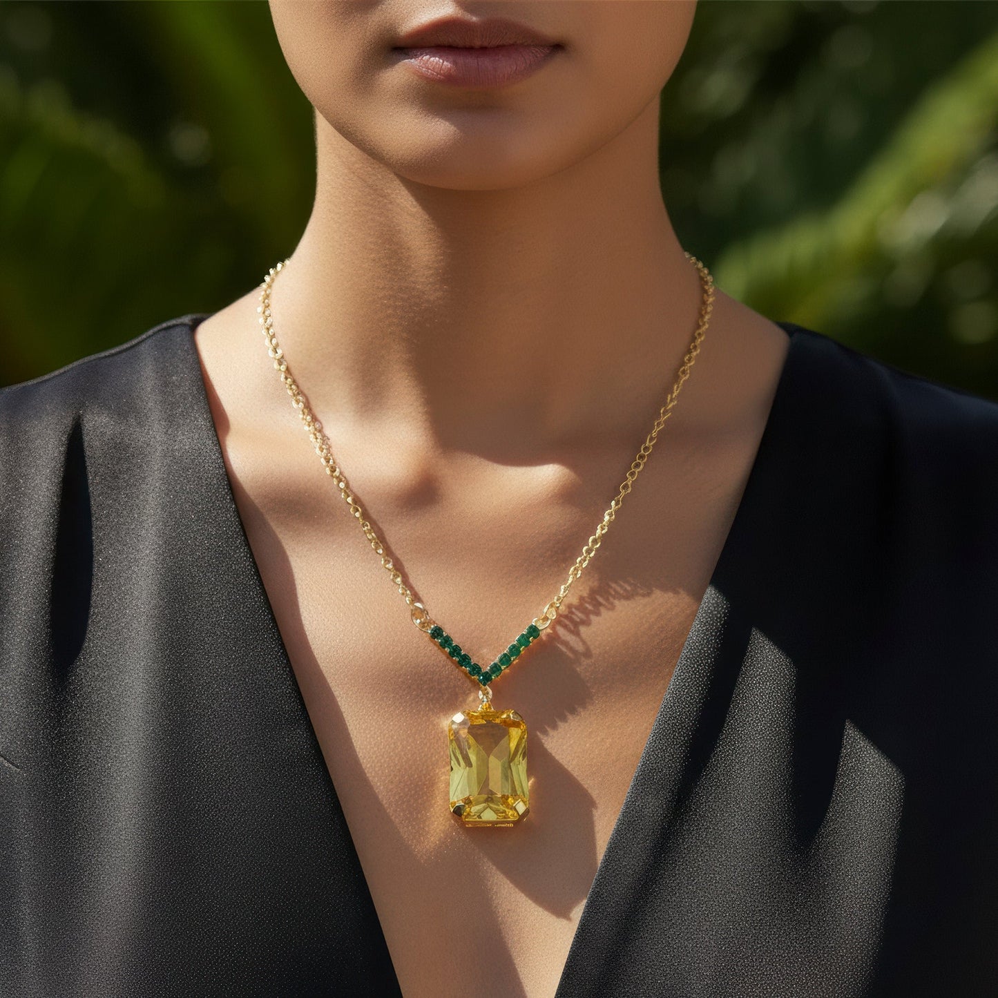 AUROZI Anti-Tarnish V-Shape Pendant Necklace Set With Earrings