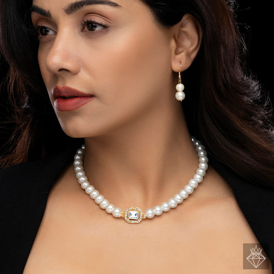 AUROZI Anti-Tarnish Crystal Pearl Necklace Set With Earrings