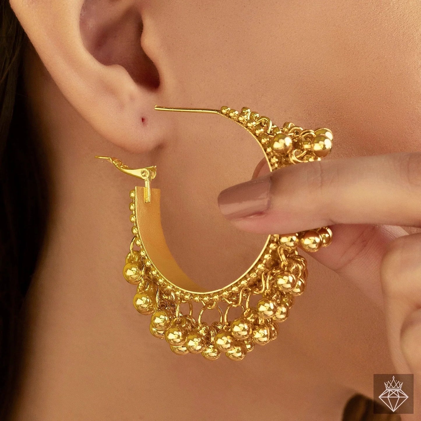 AUROZI Anti-Tarnish Golden Ghungroo Earrings