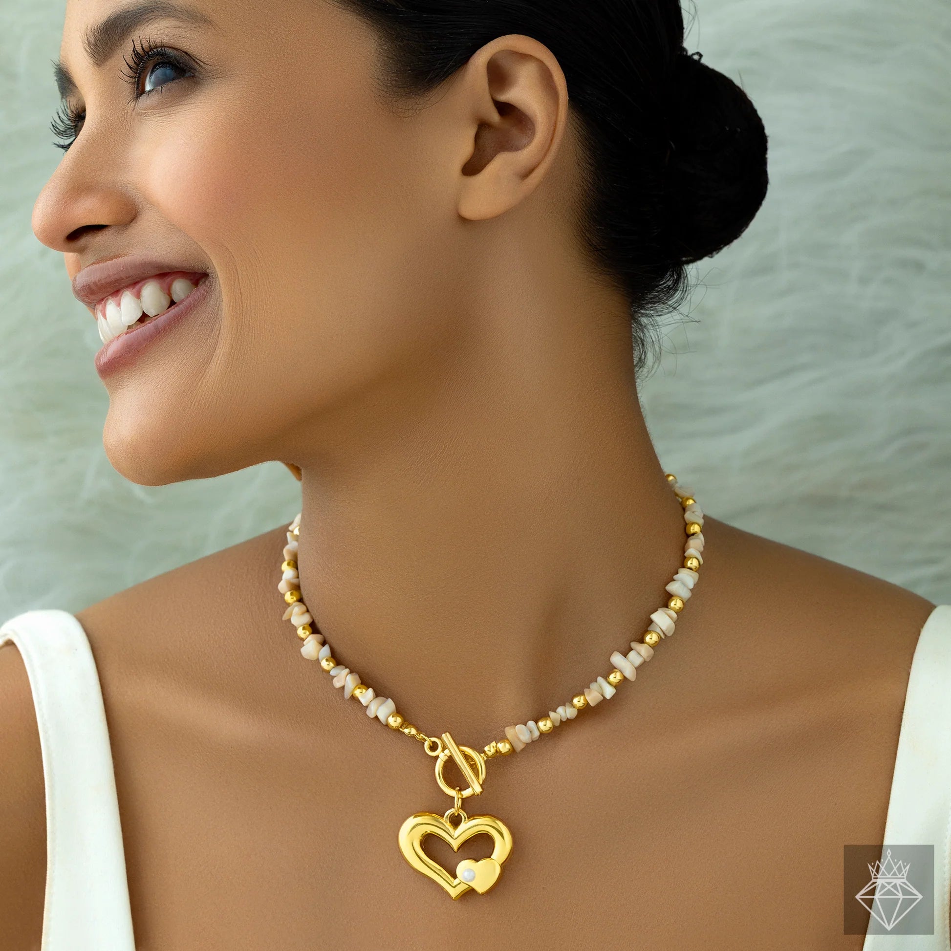 AUROZI Anti-Tarnish Heart Beaded Necklace Set With Earrings