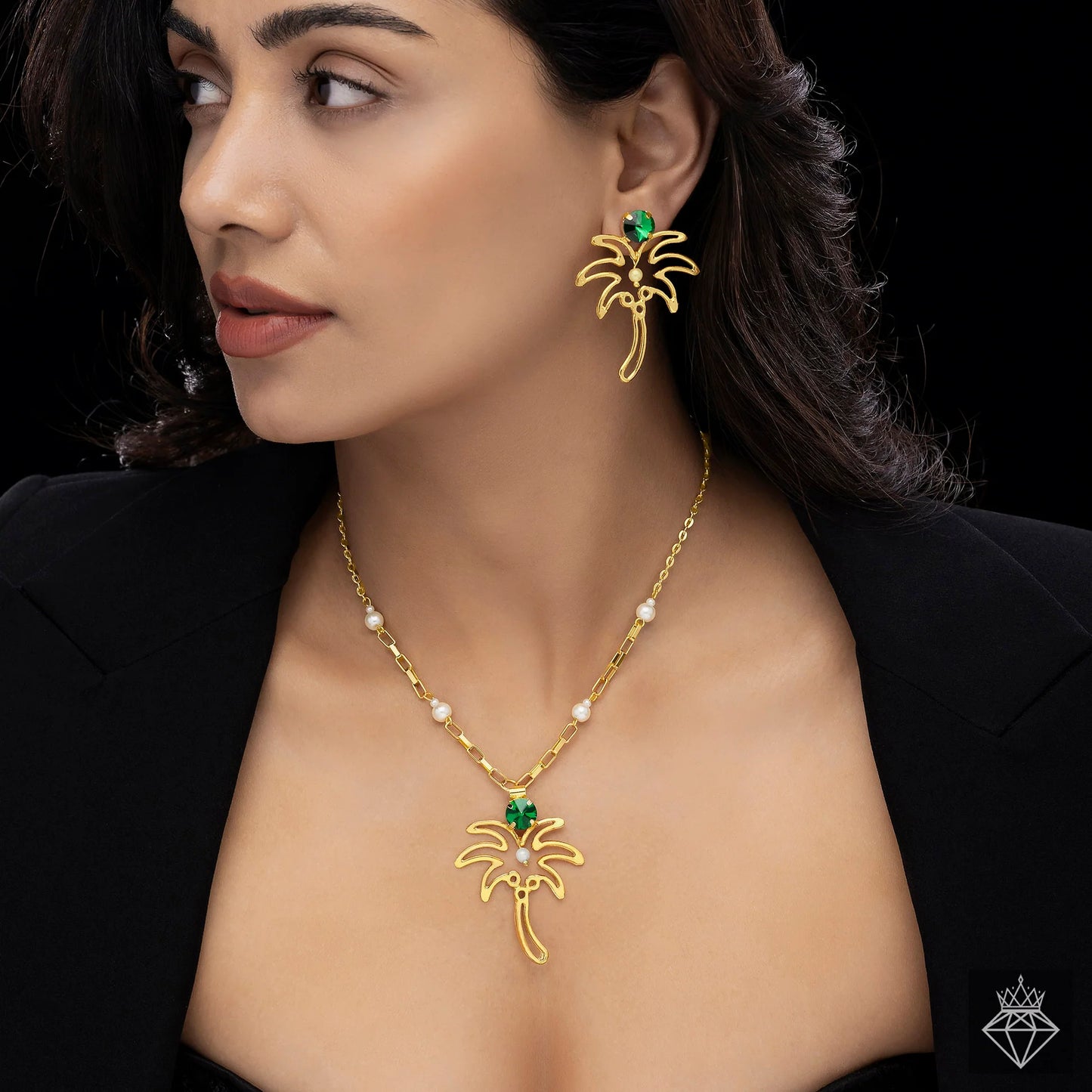 AUROZI Anti-Tarnish Palm Tree Necklace Set With Earrings