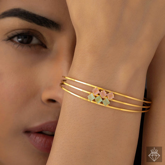 AUROZI Anti-Tarnish Triple Line Crystal Bangle Bracelet (Adjustable Size)