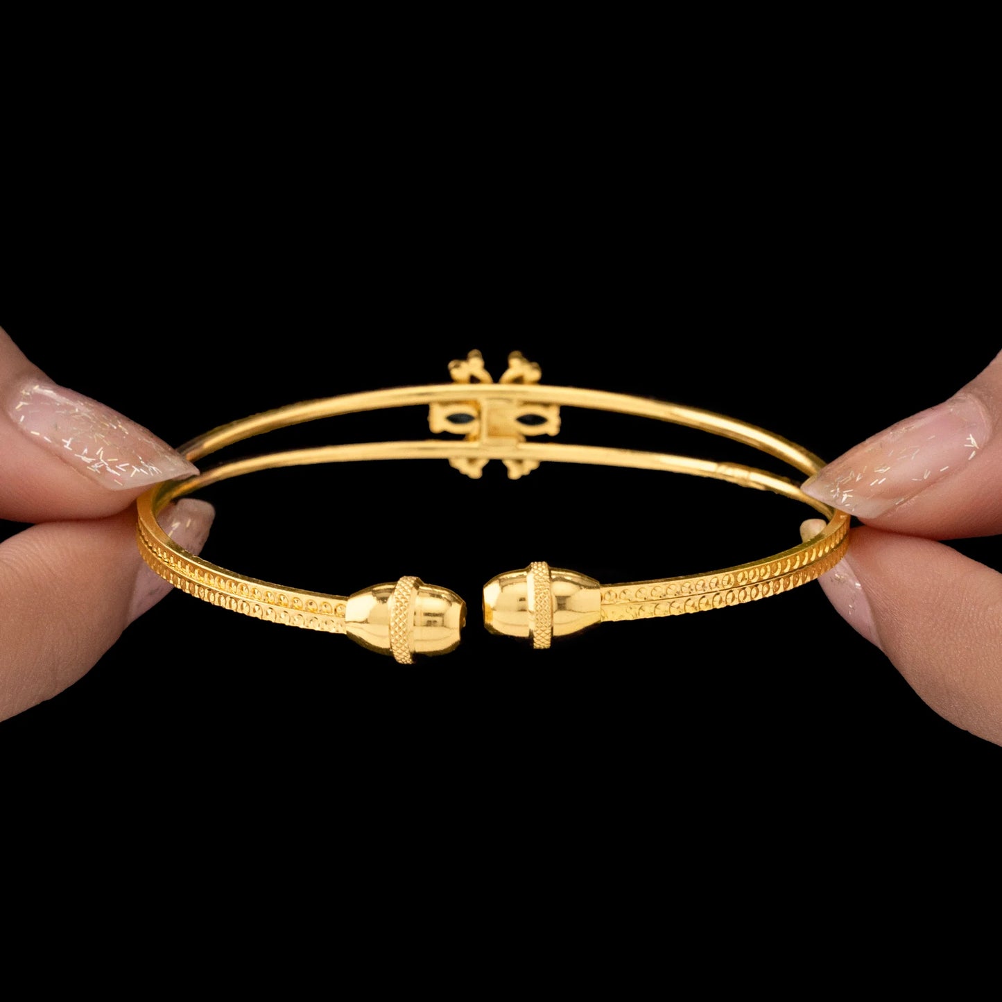 AUROZI Anti-Tarnish Double-Line Crystal Flower Bangle Bracelet