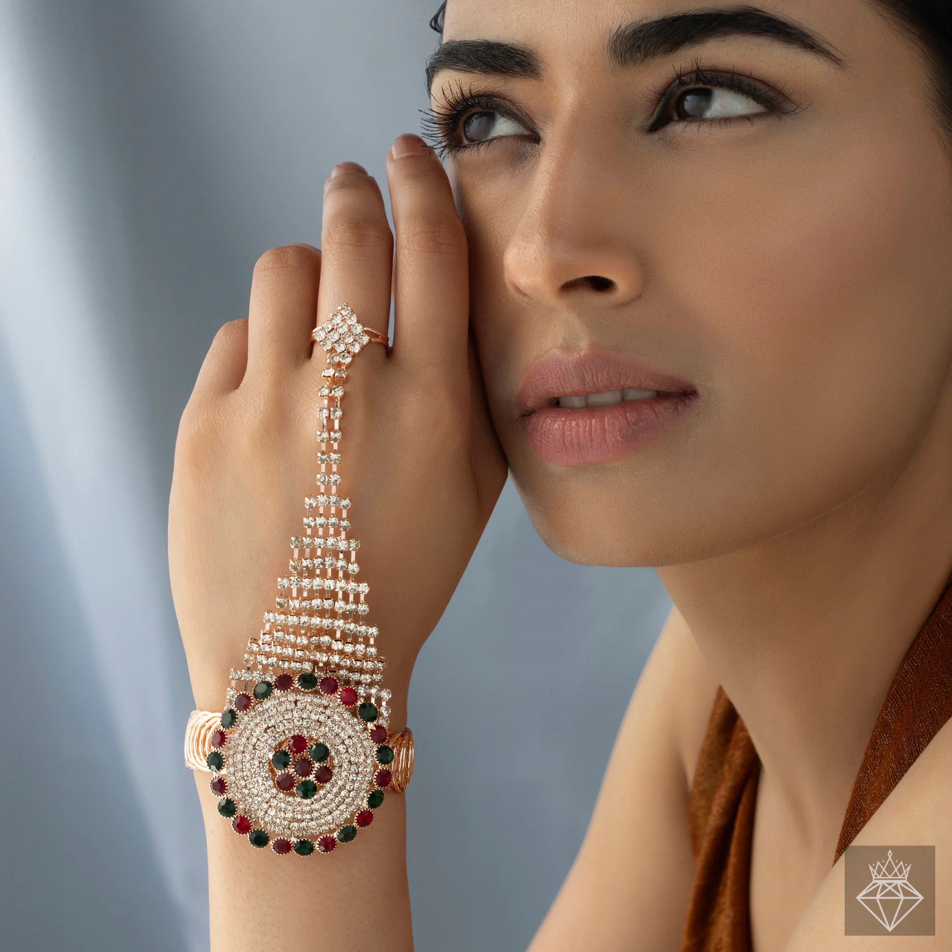 AUROZI Anti-Tarnish Crystal Bangle Bracelet (Haathphool Design)