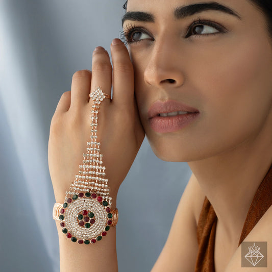 AUROZI Anti-Tarnish Crystal Bangle Bracelet (Haathphool Design)