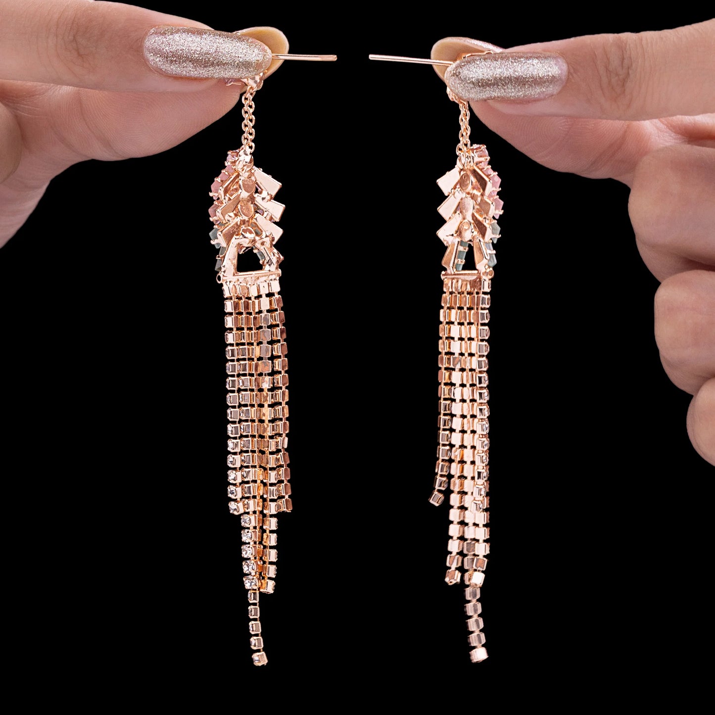 AUROZI Anti-Tarnish Crystal Dangler Earrings – Elegant Cascading Rhinestones