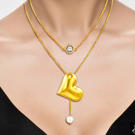 AUROZI Anti-Tarnish Multilayered Golden Heart Necklace