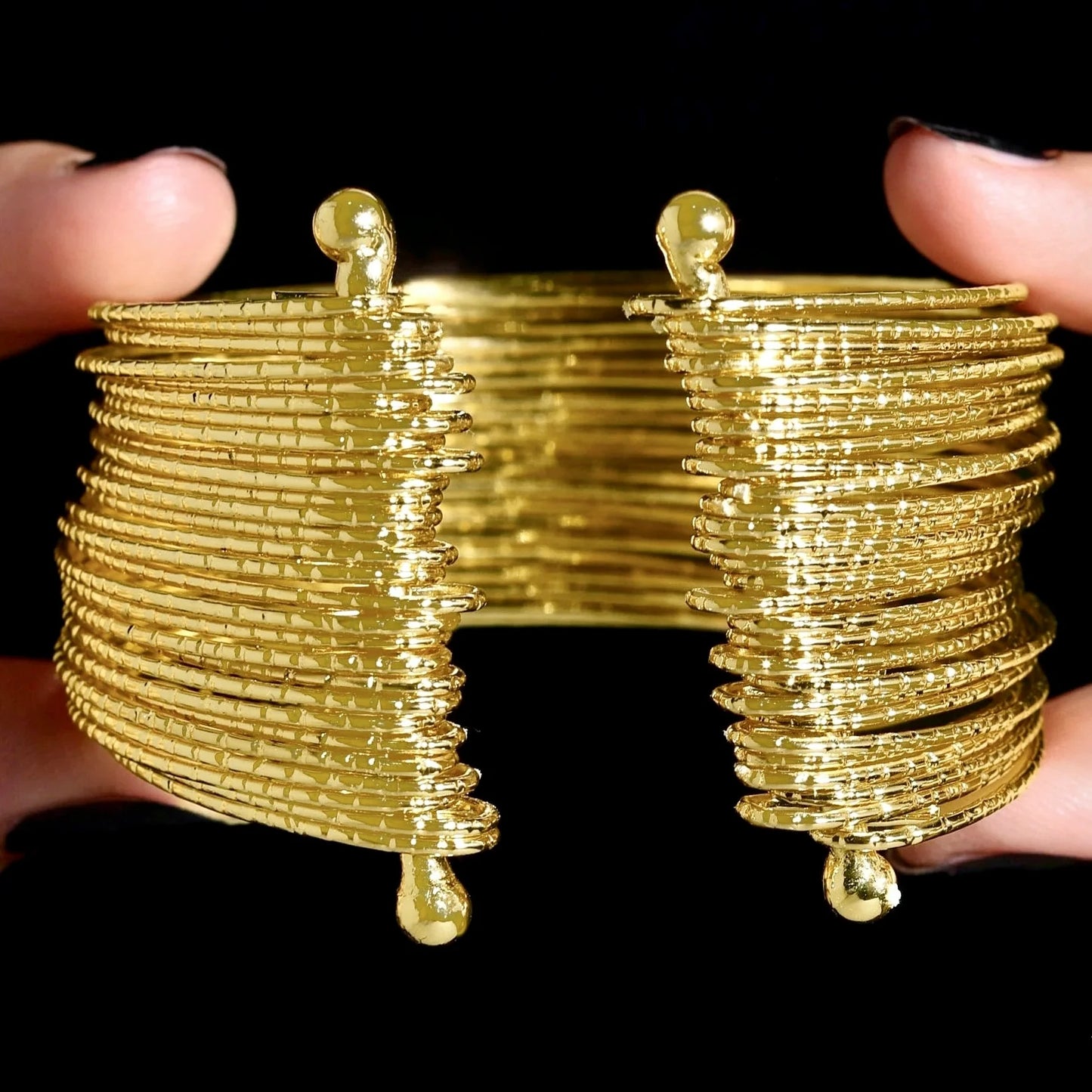AUROZI Anti-Tarnish Gold Plated Multilayer Bangle Bracelet (Adjustable Size)