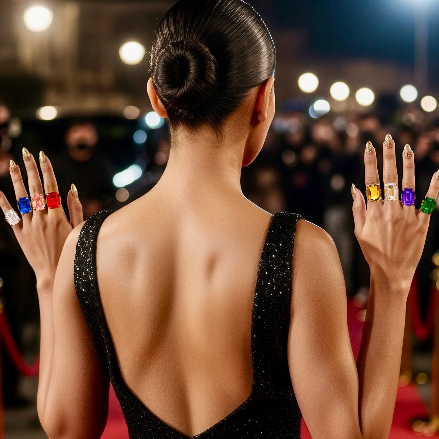 Super Saver Pack Of 8 Anti-Tarnish Premium Quality Multicoloured Crystal Rings By AUROZI (Adjustable Size)